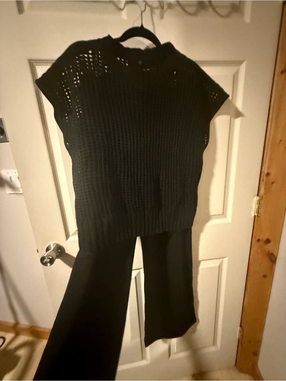 Black Wide-Leg Pants & Knit Top Set, Size L